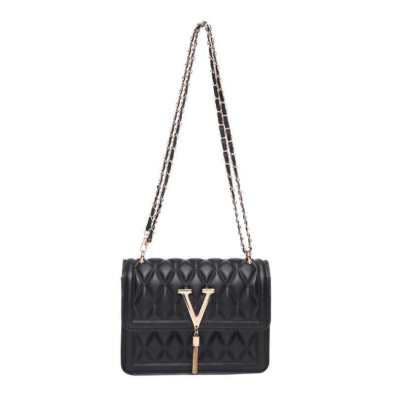 

Сумка-цепочка с ромбом женская 2024 года, новая модная осенняя универсальная сумка-мессенджер с бахромой, маленькая квадратная сумка чёрный