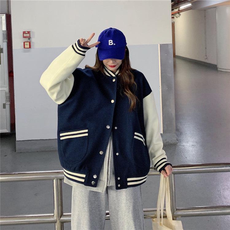Korean Style Women's Color Block Baseball Jacket - Spring/Autumn Harajuku Street Fashion