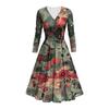 Kvinners mote V-hals Ruffle Langermet Halloween Print Slim Fit Gown Casual Dress