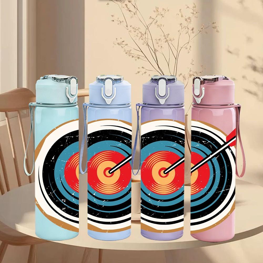 1PC Archery Target Circle Art Print 750ml Color Plastic Sports Water Bottle Leakproof Flip Straw Lid Suitable for Sports Office Home Use