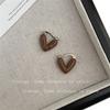 Korean Retro Brown Heart Stud Earrings: Chic, Versatile Design for Women