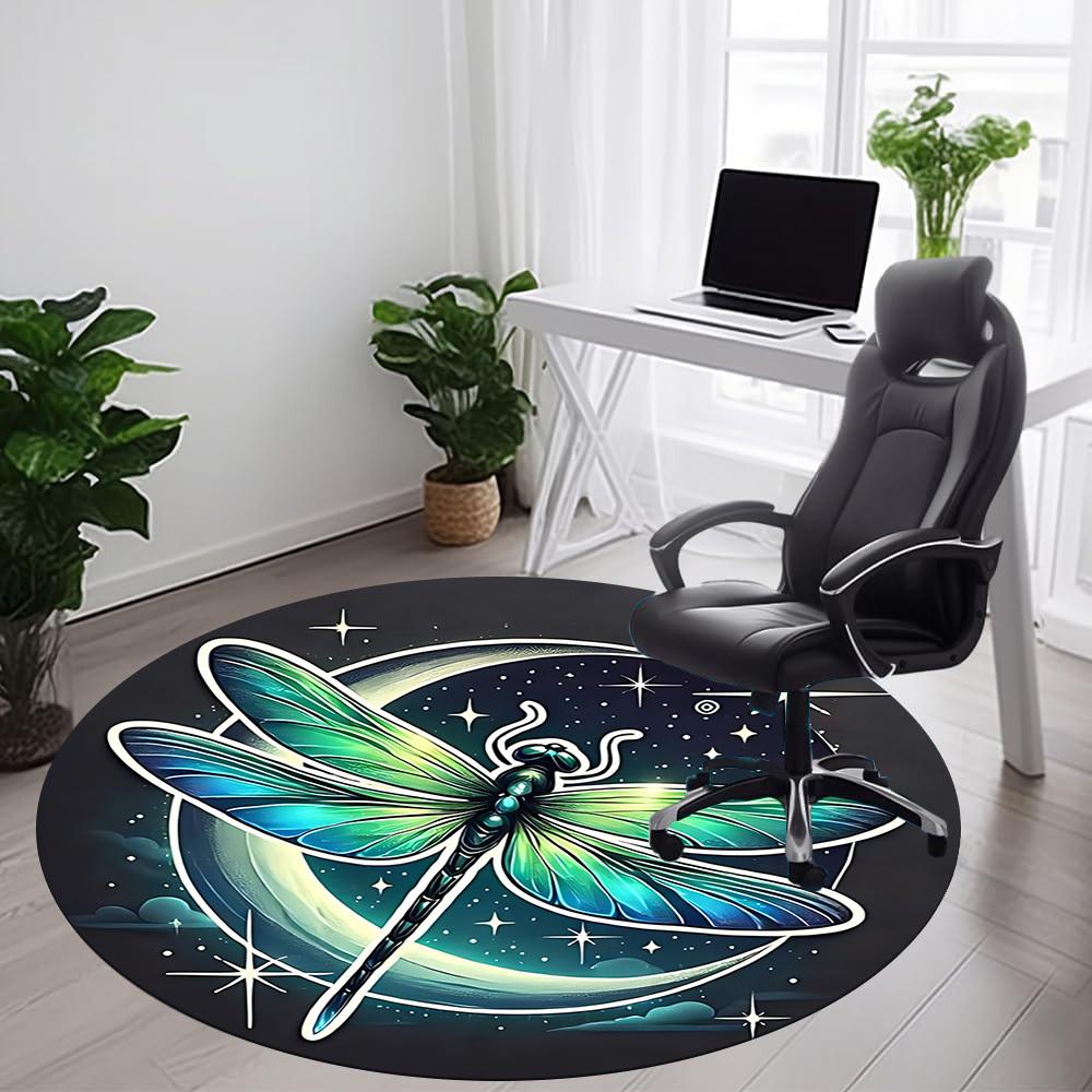 1PC Dragonfly Crescent Office Round Area Rug, Indoor Mat Suitable ForOffice, Under Office Chairs Bedroom Living Room Home Decor, Room Deco, D072