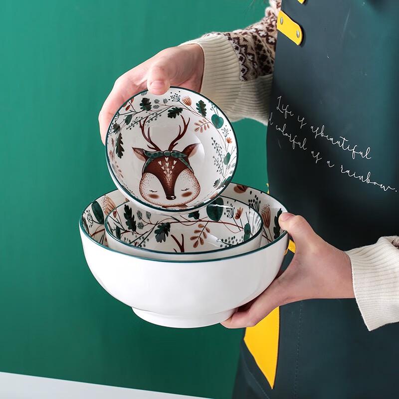 Cute Cartoon Deer Ceramic Rice Bowl Set
