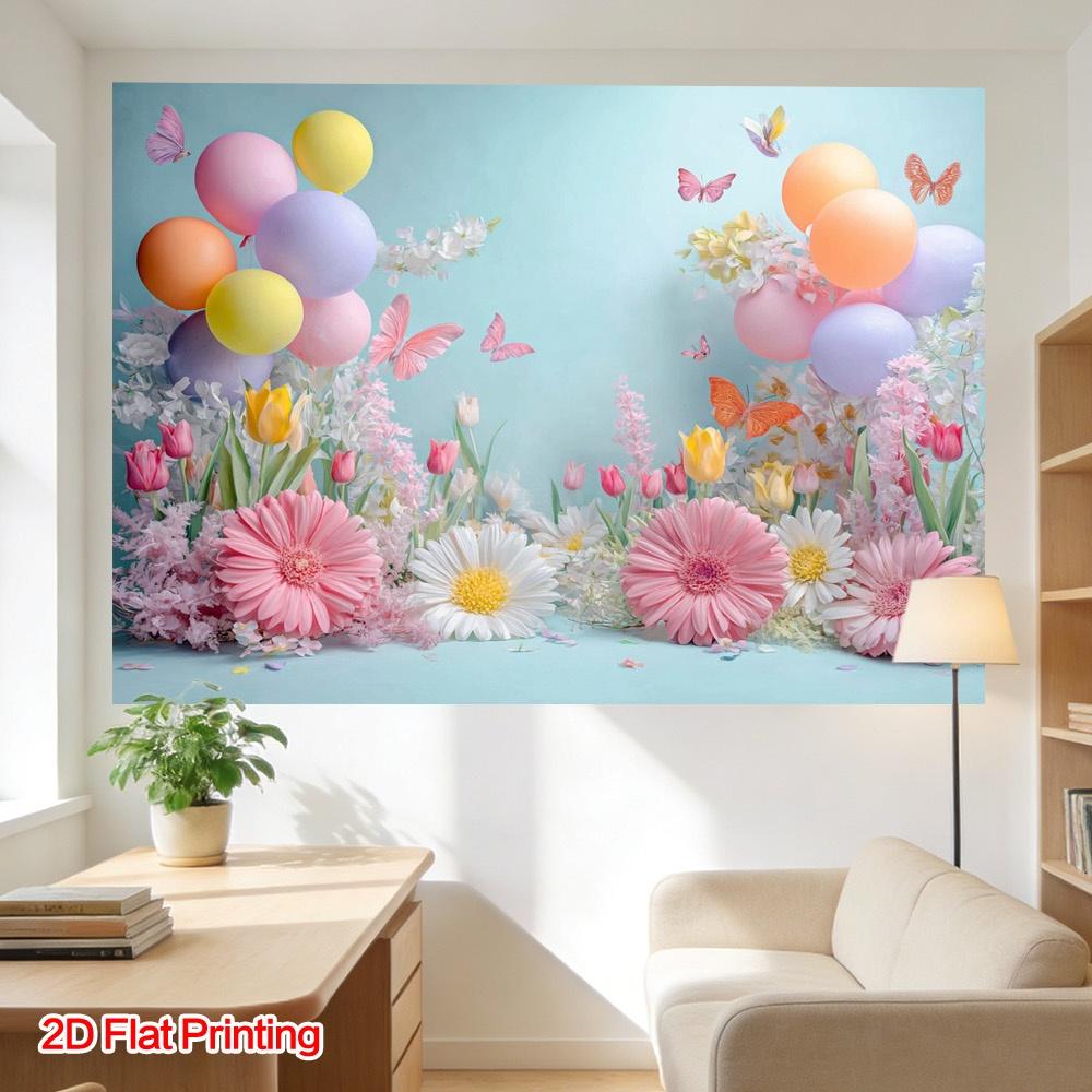 1 piece of 2D flat spring butterfly flower background fabric made of polyester fabric 100x150cm
