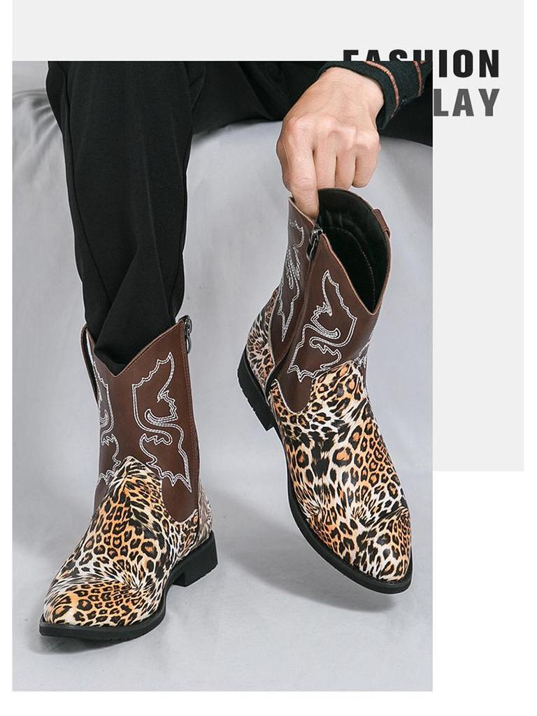 Men's Plus Size Pointed Toe Leather Chelsea Boots - British Style Trendy High-Top Martin Boots for Autumn/Winter.