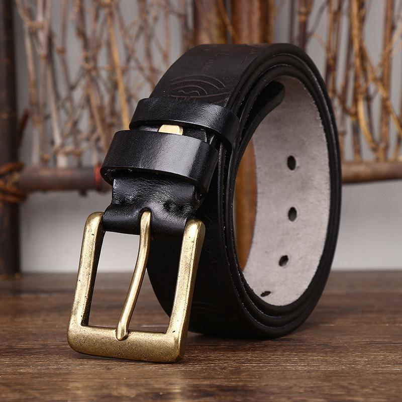 Retro Handmade Laser Engraved Pattern Men'S Belt Men'S Personality Trend Versatile Leather First Layer Cowhide Belt
