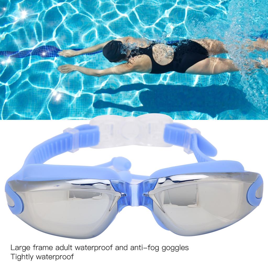 Waterproof Anti Fog Swimming Goggles Electroplating AntiUV Glasses with Earplug for Adult(Blue )