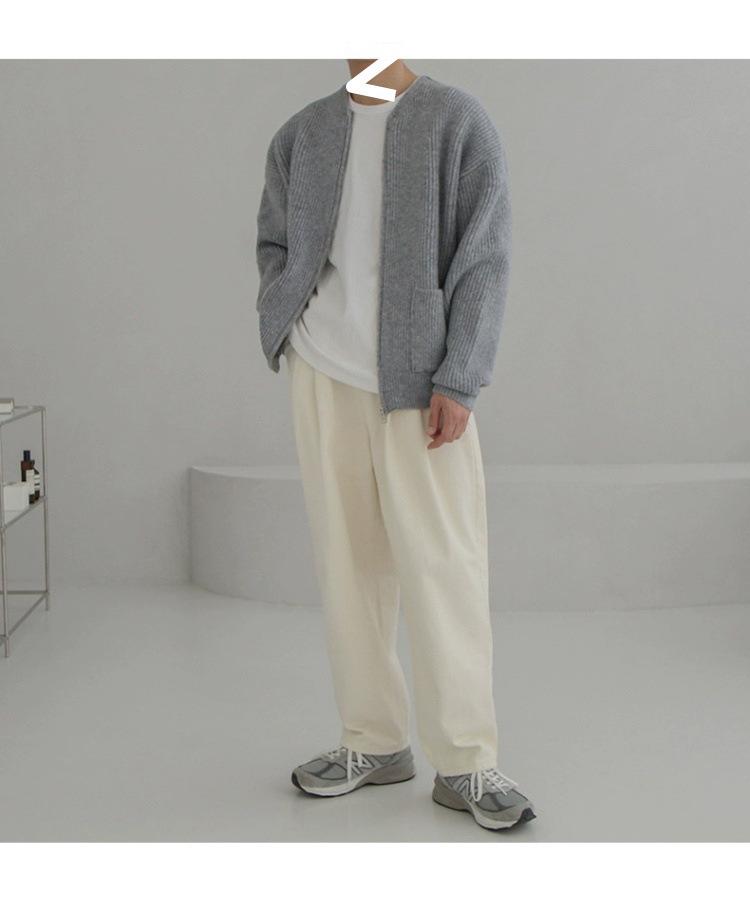 Modny Męski Luźny Dzianinowy Kardigan – Jesień/Zima Koreański Styl Zamek Sweter Płaszcz