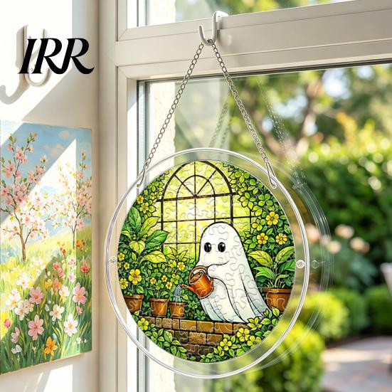 Acrylic Puzzle Art Halloween Scary Bat Pumpkin Jigsaw Suncatcher, Stained Glass Style Party Decoration Window Hanging Decor for Home,