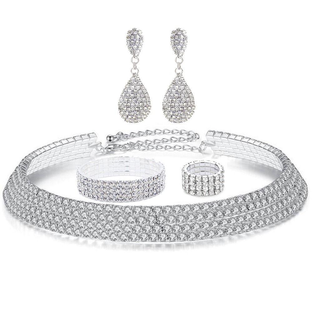 Shiny Bridal Jewelry Set Luxury Rhinestone Choker Necklace  Special Occasions
