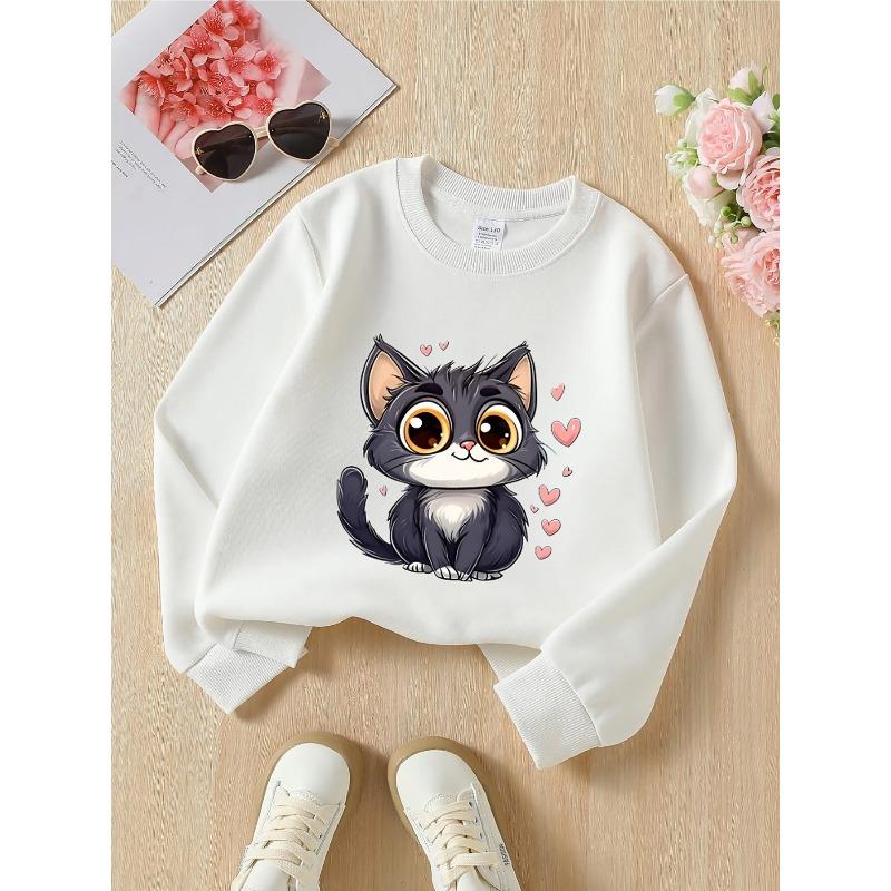 European sizes Girls  Crewneck Sweatshirt | Cute With Hearts Background,  Sportswear And Casual Wear, Soft And Comfortable,Regular Fit 110 белый