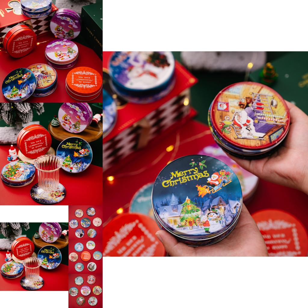 Lustige und farbenfrohe Untersetzer aus runden Blechdosen mit Cartoon-Druck, ideal für Weihnachtsdekorationen und Geschenke für Kinder