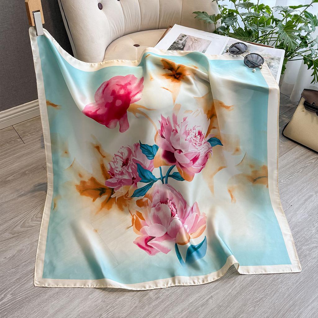Spring And Autumn Fashion Versatile Simulation Silk Scarf Printed Shawl Women'S Decorative Headscarf Beach Towel