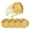 6pcs Vintage Metal Decorative Tray Set Stainless Steel Fruit Plate Embossed Gold Decorative Plates For Fruits Snacks & Beverages