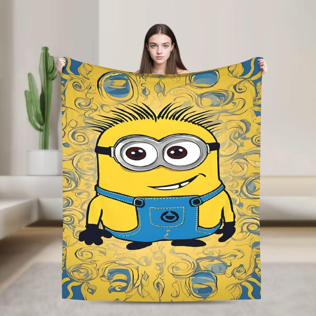 Cartoon M-Minions Flannel Blankets Winter Warm Throw Blanket for Kids Adult Bedroom Print Bedspread Sofa Bed Cover