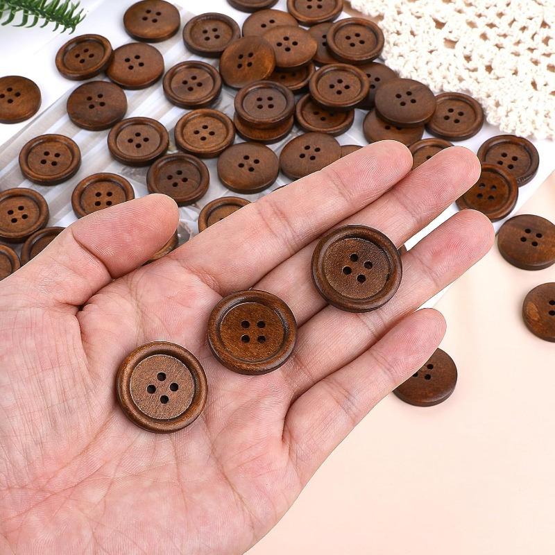 Lot de 10 boutons de couture ronds et polis, 4 trous, classiques, en bois, pour la couture, le bricolage, les vêtements, les chemises, les articles tricotés