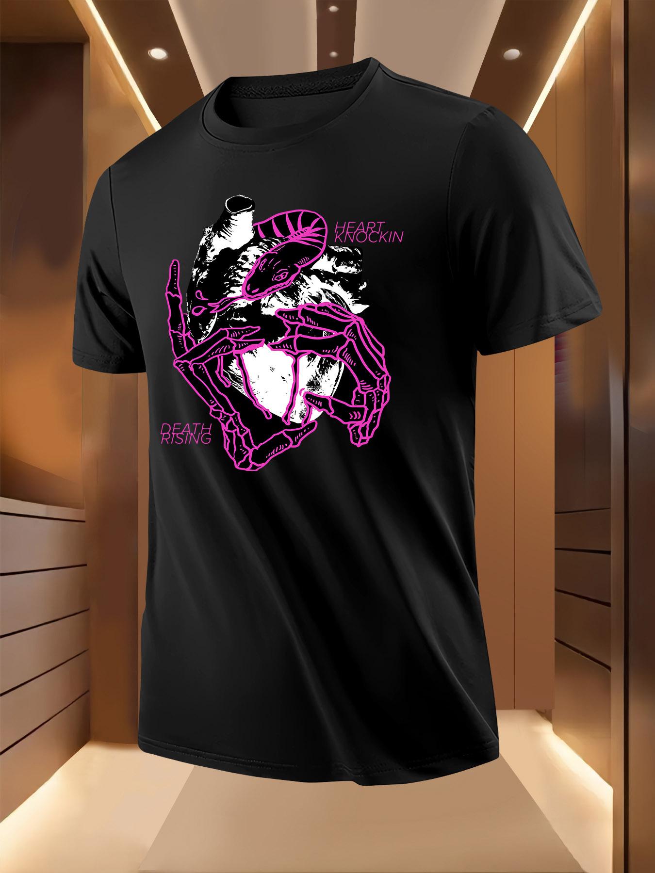 Graphic Tshirt - Bold Heart Snake Bone Print in Pink Black XL