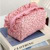 Ruffled Edge Bowknot Floral Print Makeup Bag Large Capacity Quilting Pen Bag Women Cosmetic Storage Bag Travel Wash Bags Clutch