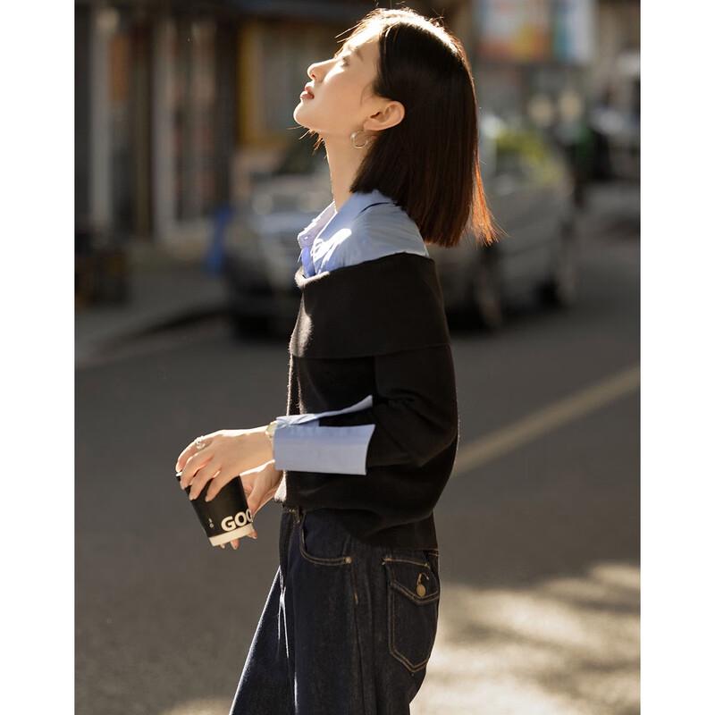 Demana Damen Wollmischung Color-Block Rollkragen Strickpullover