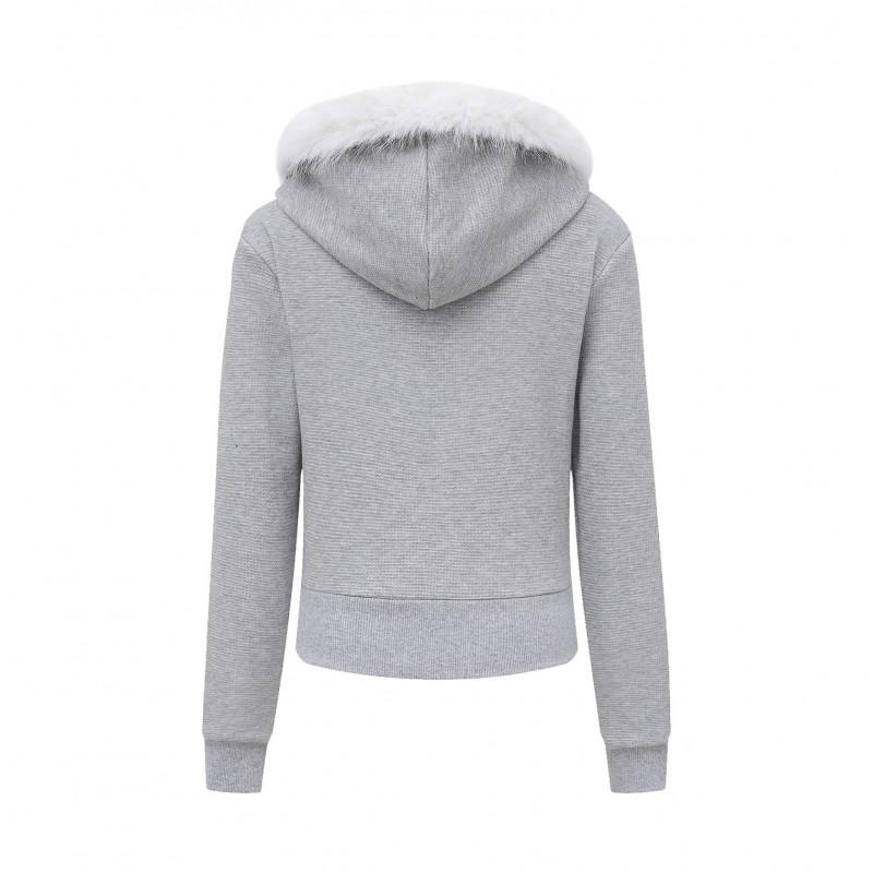 Mens Oversized Hooded Sweatshirt With Detachable Faux Fur Collar Embroidered Irregular Zipper Design Streetwear