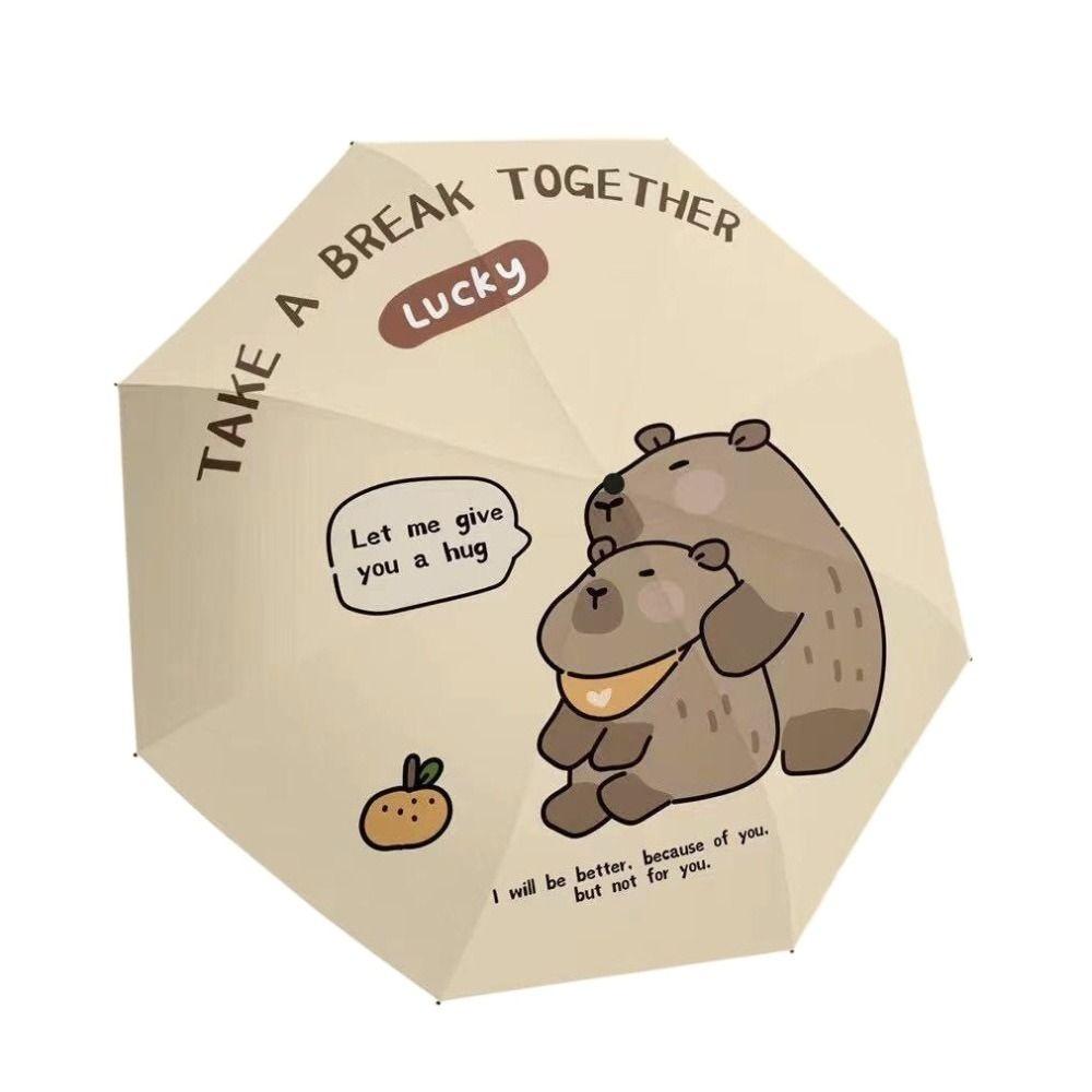 Anti-UV Capybara Automatic Umbrella Letter Print Cartoon Folding Sun Umbrella  Children