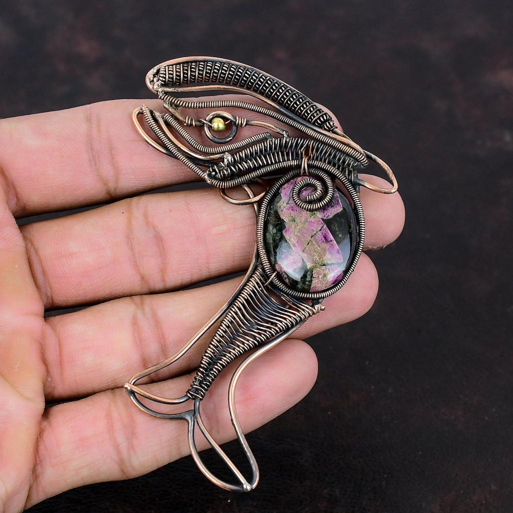 Eudialyte Pendant Copper Wire Wrapped Pendant Handmade Copper Jewelry Dainty Gemstone Pendant Eudialyte Copper Jewelry Fish Pendant For Gift