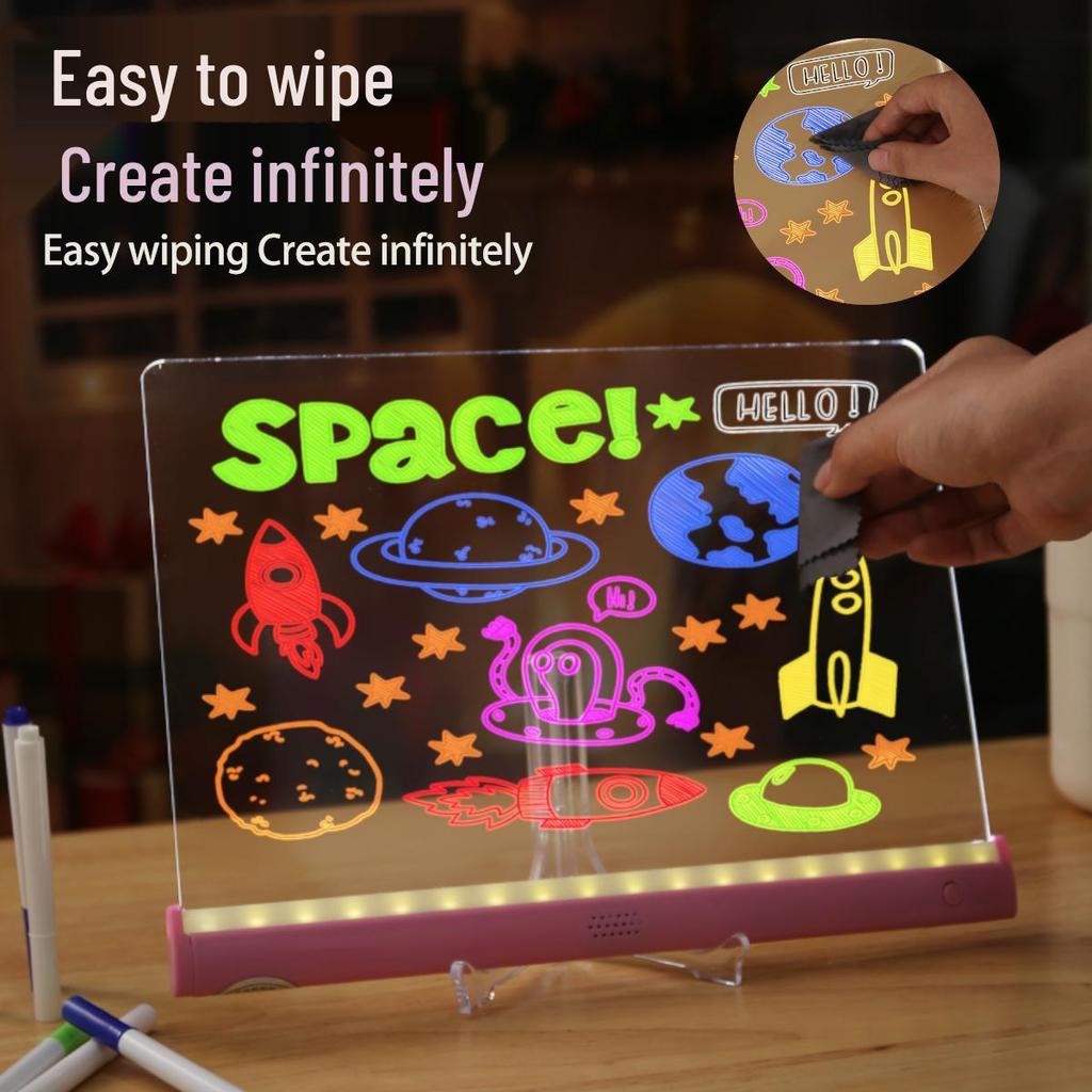 Rechargeable Light-Up DIY Acrylic Drawing Board for Kids - Erasable and Cartoon-Themed Painting Set