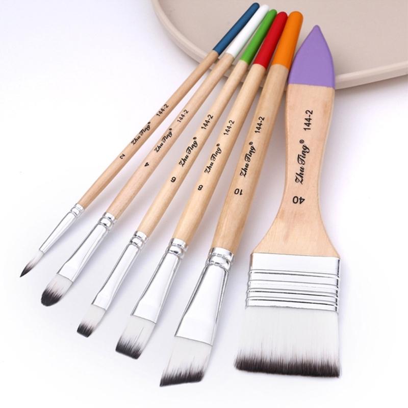 6 Pcs Acrylic Paint Brushes Set Nylon Hair Paint Brushes Watercolour Painting Brushes Art Paint Brush Drawing Supplies