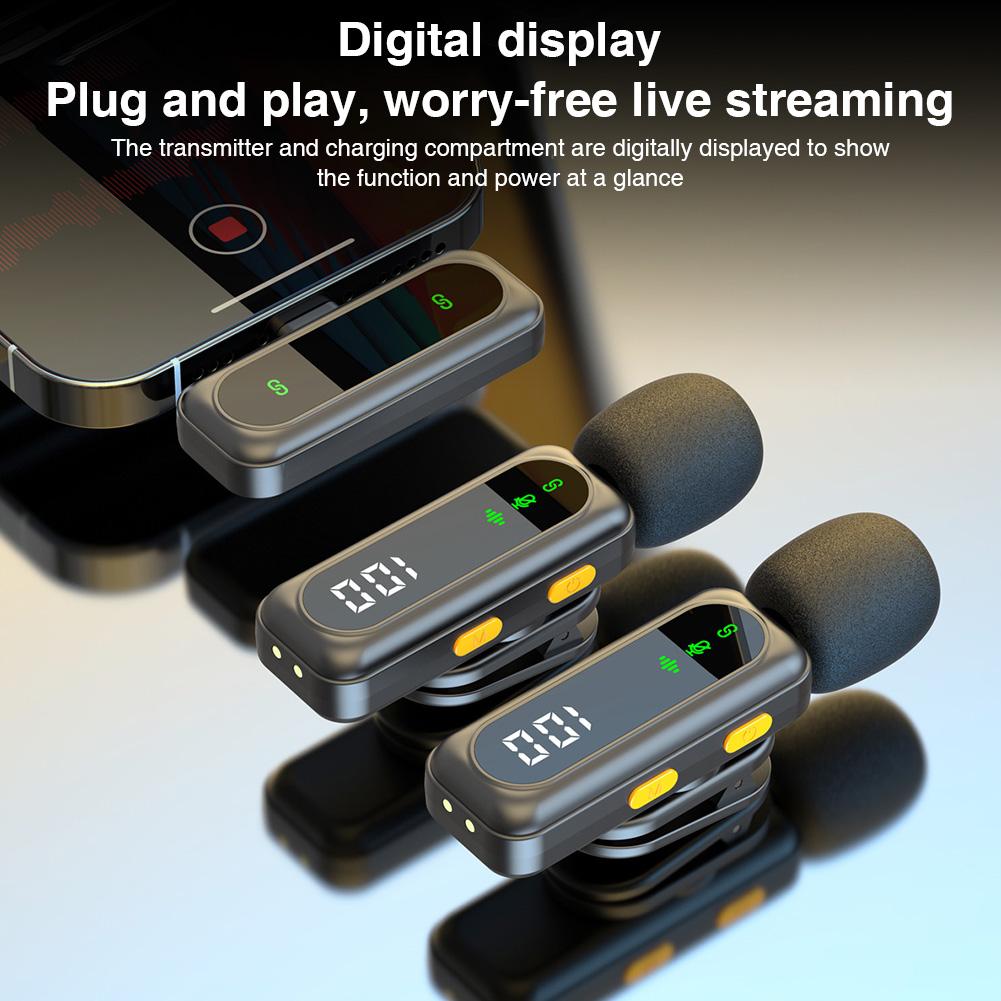 2 Pack Mini Mic with Magnetic Clip Wireless Microphone with Noise Cancellation Plug and Play Wireless Mic for IPhone/Android/PC