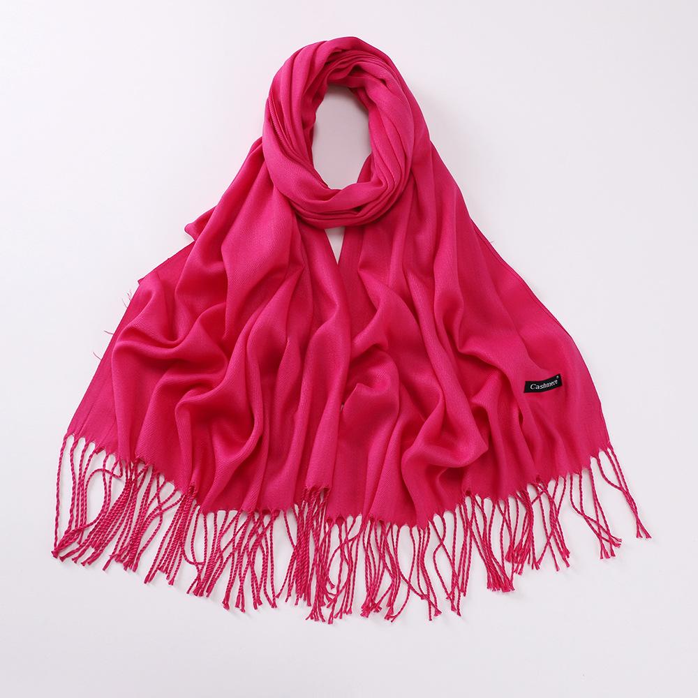 Autumn and Winter Multiple Solid Color Imitation Cashmere Scarves for Women, Single Color Thickened Warm Tassel Shawl Scarf, Scarf in Red