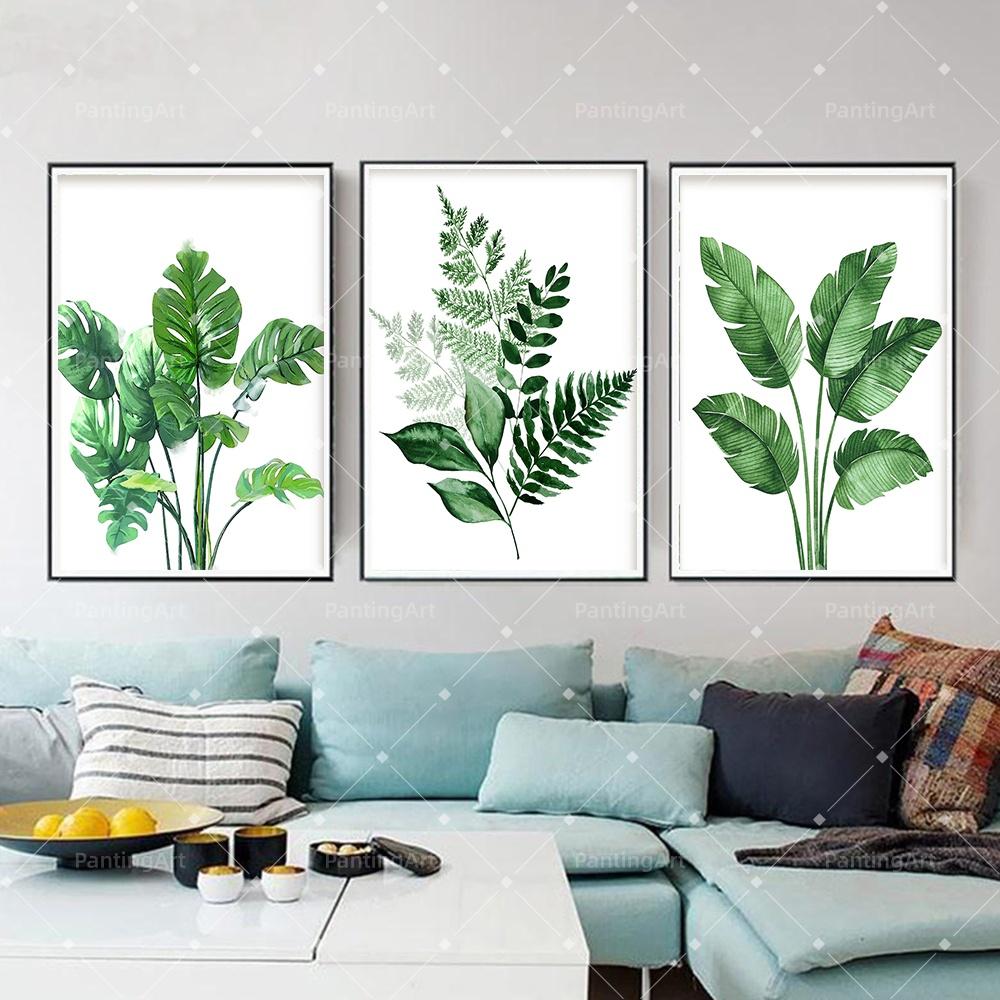 Bohemian Watercolor Tropical Plant Canvas Painting Monstera Banana Leaf Eucalyptus and Fern Art Posters Aesthetic Bedroom Decor