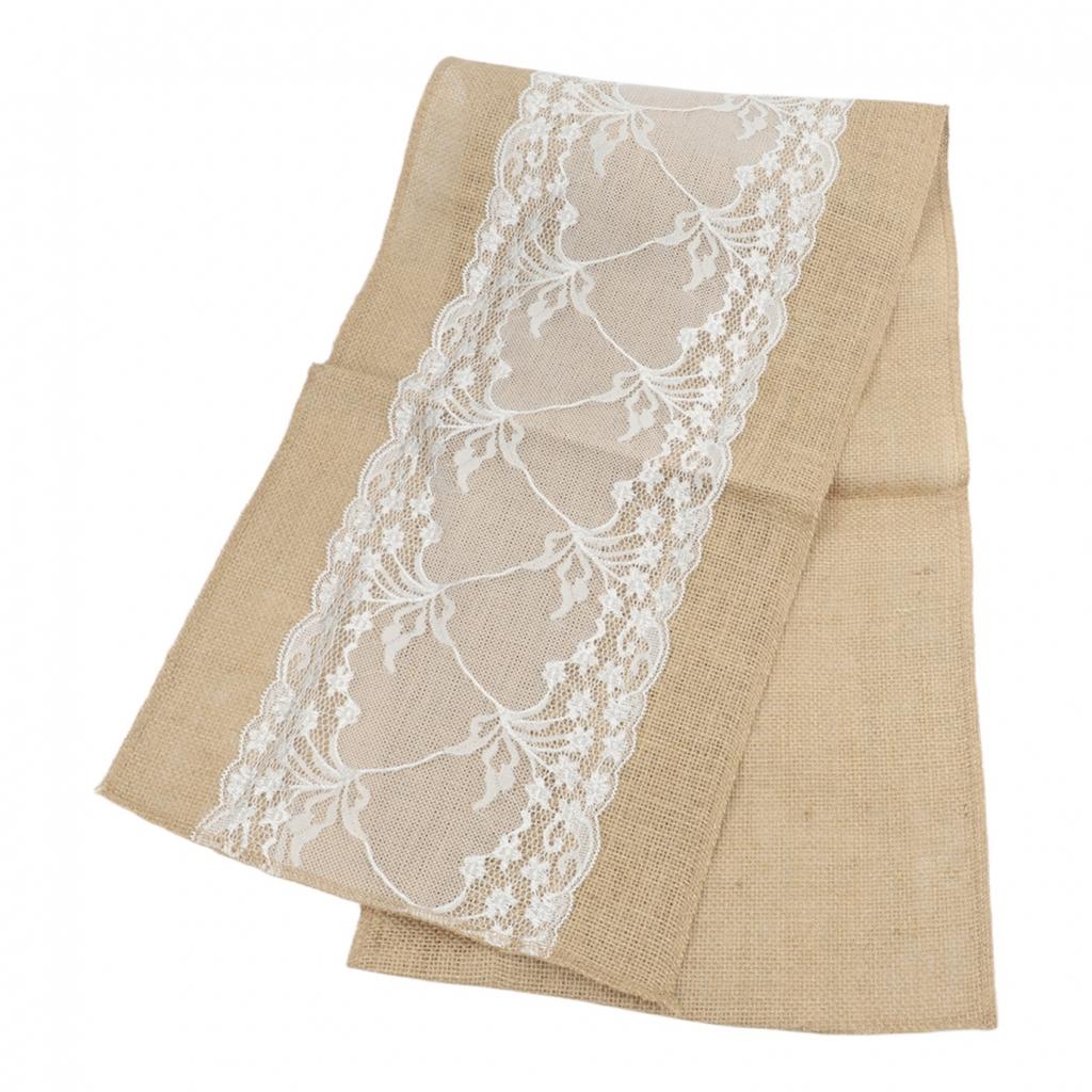 Tavola Runner 30x275cm Lino Misto Juta con Bordino in Pizzo per Ogni Occasione