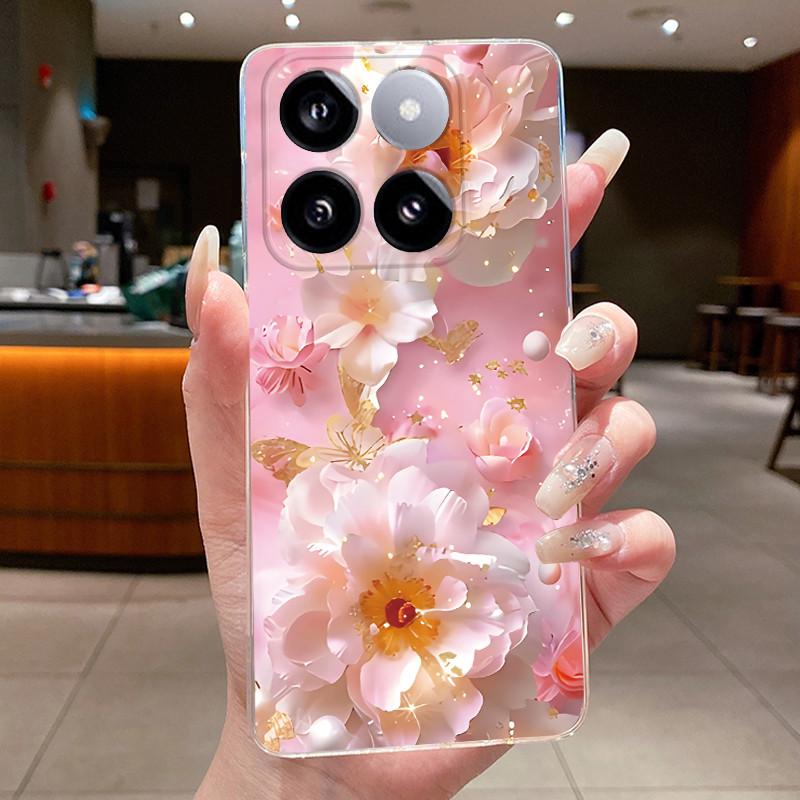 For Xiaomi 14T / Xiaomi 14T Pro Case Clear Luxury Fashion Butterfly Flower Soft TPU Silicone Casing Cover Transparent Phone Case