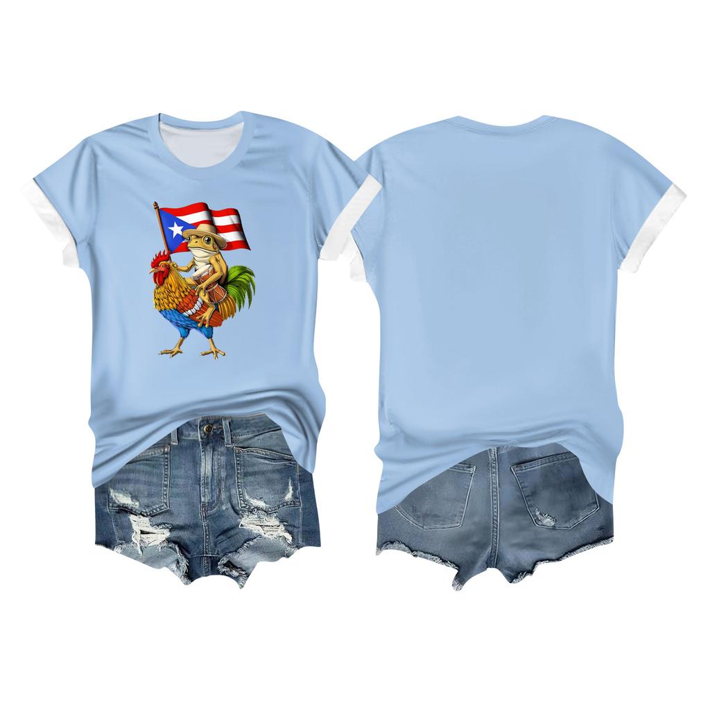 Women's Casual Printed T-shirt Round Neck Pullover Short-sleeved Top