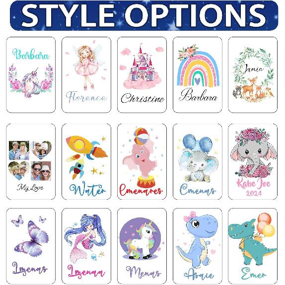 Personalized Night Light for Kids Custom Engraved Name Acrylic LED Lights with Wood Base for Nursery Bedroom Decor Night Lamp, Customized Birthday