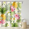 Tropical Shower Curtain Green Palm Leaves Hibiscus Red Flowers Pineapple Shower Curtains for Bathroom Watercolor Art Botanical
