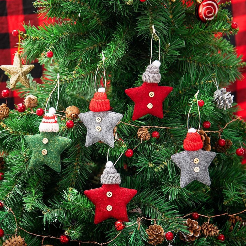 Decorative Knitted Hat Xmas Wool Felt Hanging Pendant Stars Ornaments Christmas Tree Decoration