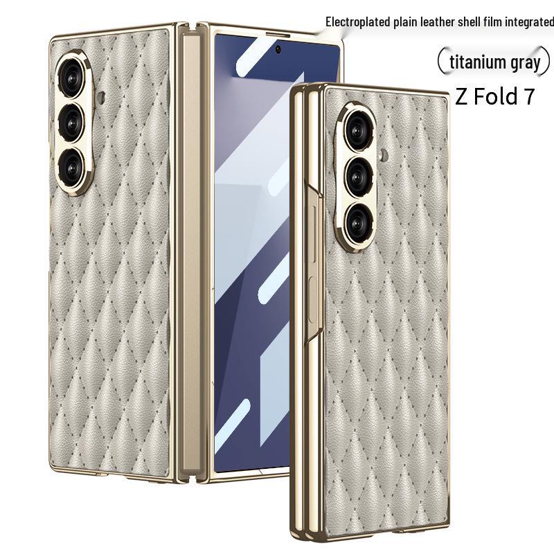 Samsung ZFold7 Luxury Diamond Lattice Leather Case with Integrated Screen Protector