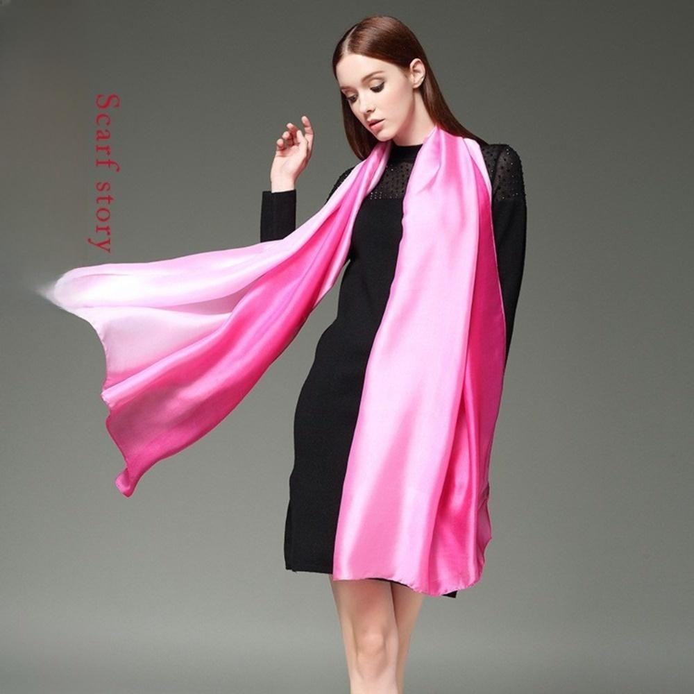 Fashion Gradient Color Chiffon Scarf Imitation Silk Soft Shawls and Wraps Sun-protection Long Bandana