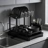2 Tier Kitchen Countertop Drainer with Utensil Holder and Cup Rack Double Layer Sink Drain Rack for Apartment Kitchen Counter