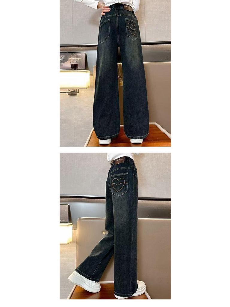 Girls' Fleece-Lined Wide-Leg Winter Jeans: 2025 New Style, Thickened & Warm for Middle To Big Kids