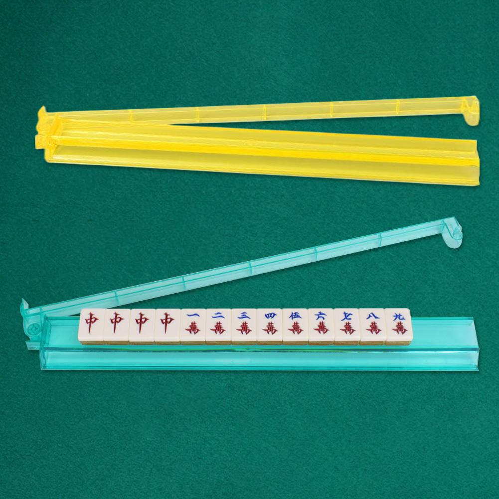 4 szt. przezroczysty akrylowy stojak na kafelki do Mahjonga z wbudowanym popychaczem Stojak na kafelki 4-kolorowy stojak na Mahjonga i popychacz Combo na wieczory gier Kluby