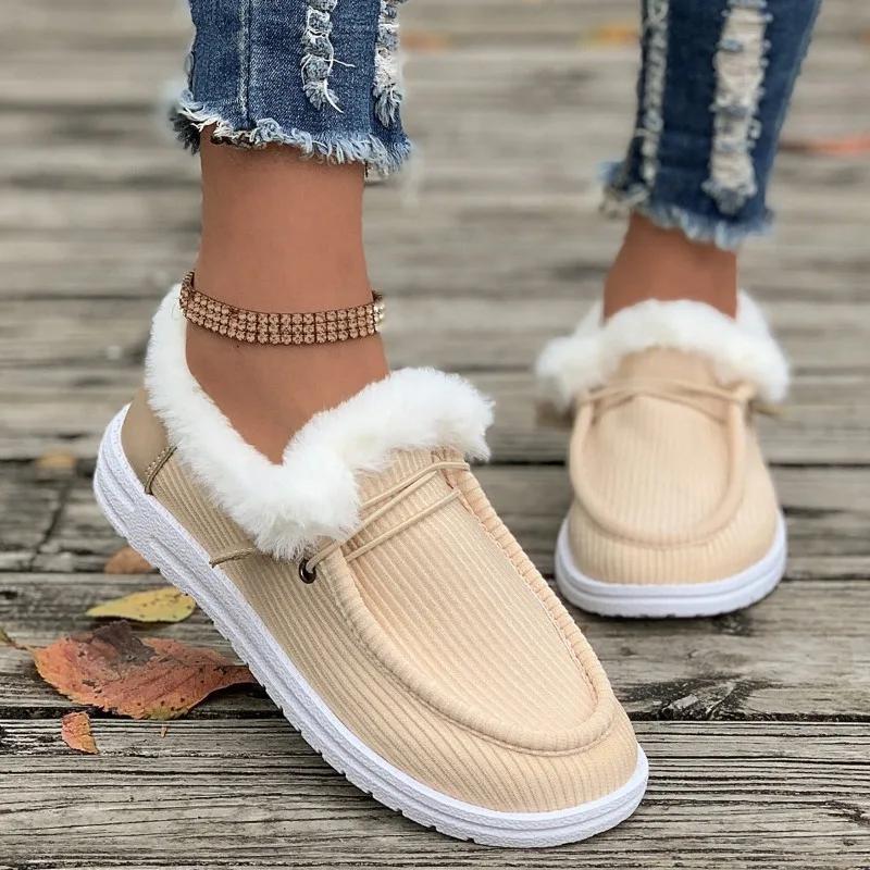 Fashion 2025 Hot Sale Ladies Shoes Lace-up Women's Flats Fashion Plus Velvet Keep Warm Winter Plus Size Best Seller Outdoor Casual Shoes