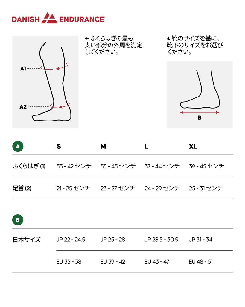 DANISH ENDURANCE Kompressionssocken, Ganz Schwarz, Größen 28,5-30,5 cm, 2 Paar