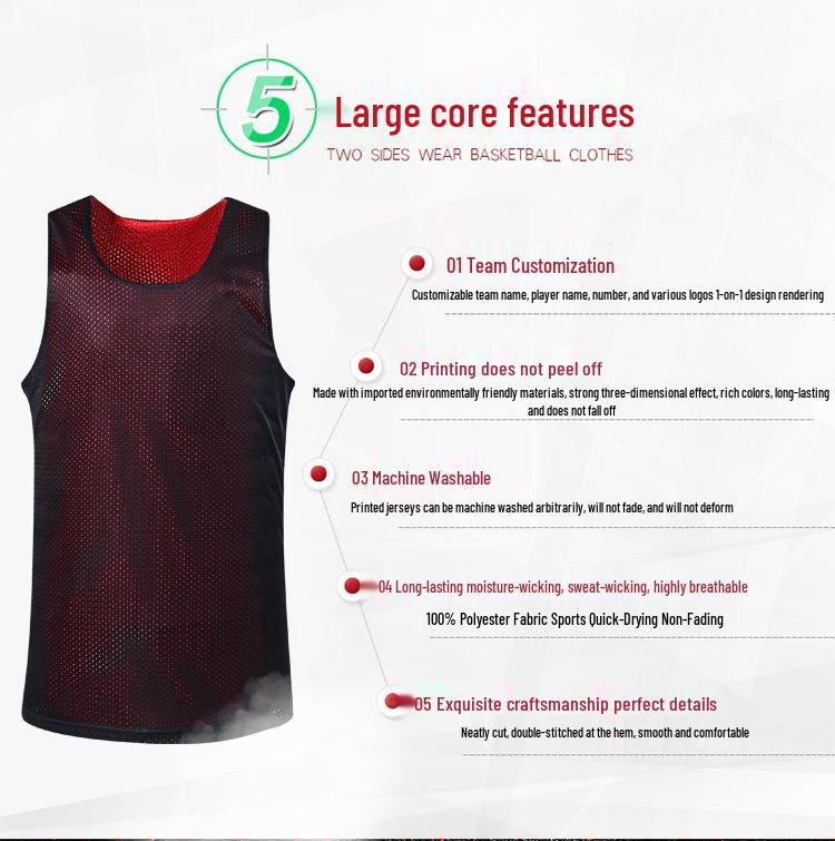 Reversible Mesh Basketball Jersey - Plus Size; Lightweight, Breathable Sports Vest for Training and Competition.