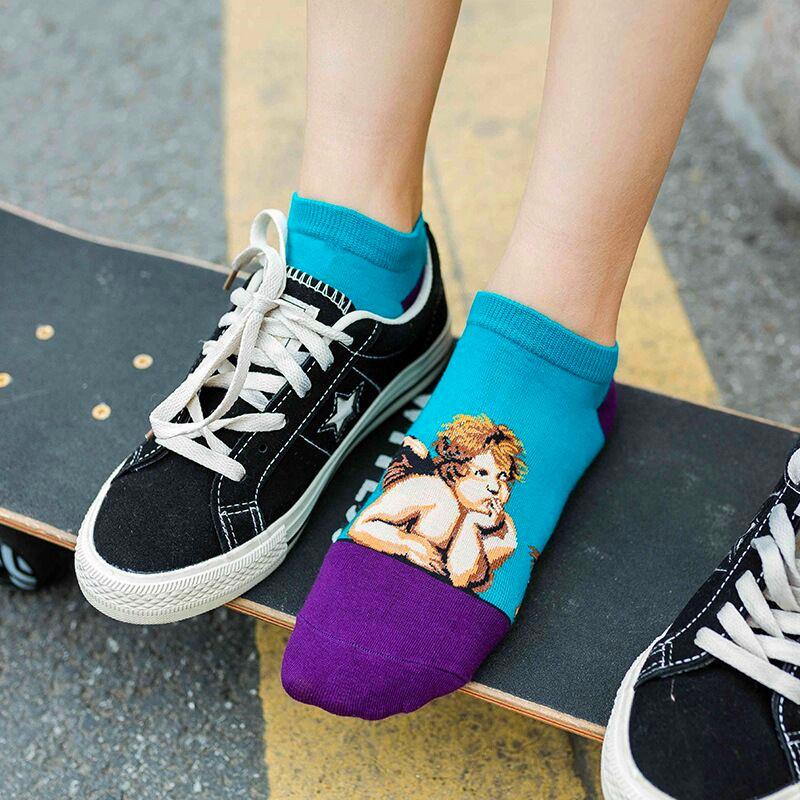1 Pairs Unisex Happy Van Gogh Oil Painting Casual Men Women Funny Sock Fashion Harajuku Fruit Animal Female Ankle Socks