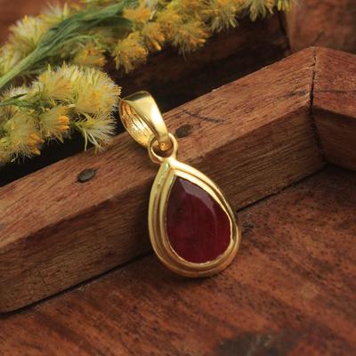 Lab Created Ruby Yellow Gold Plated Pendant 925 Sterling Silver Handmade Jewelry