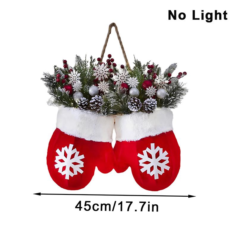Twinkling Christmas Mitten Wreath With 120 LED Lights & 10H Auto Timer,Christmas Wreath Front Door Artificial Garland
