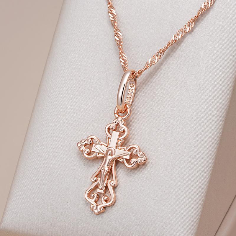 with luxury cross pendants for men and women, rose gold color, Christian, church, Jesus, shiny charm, daily, fine jewelry