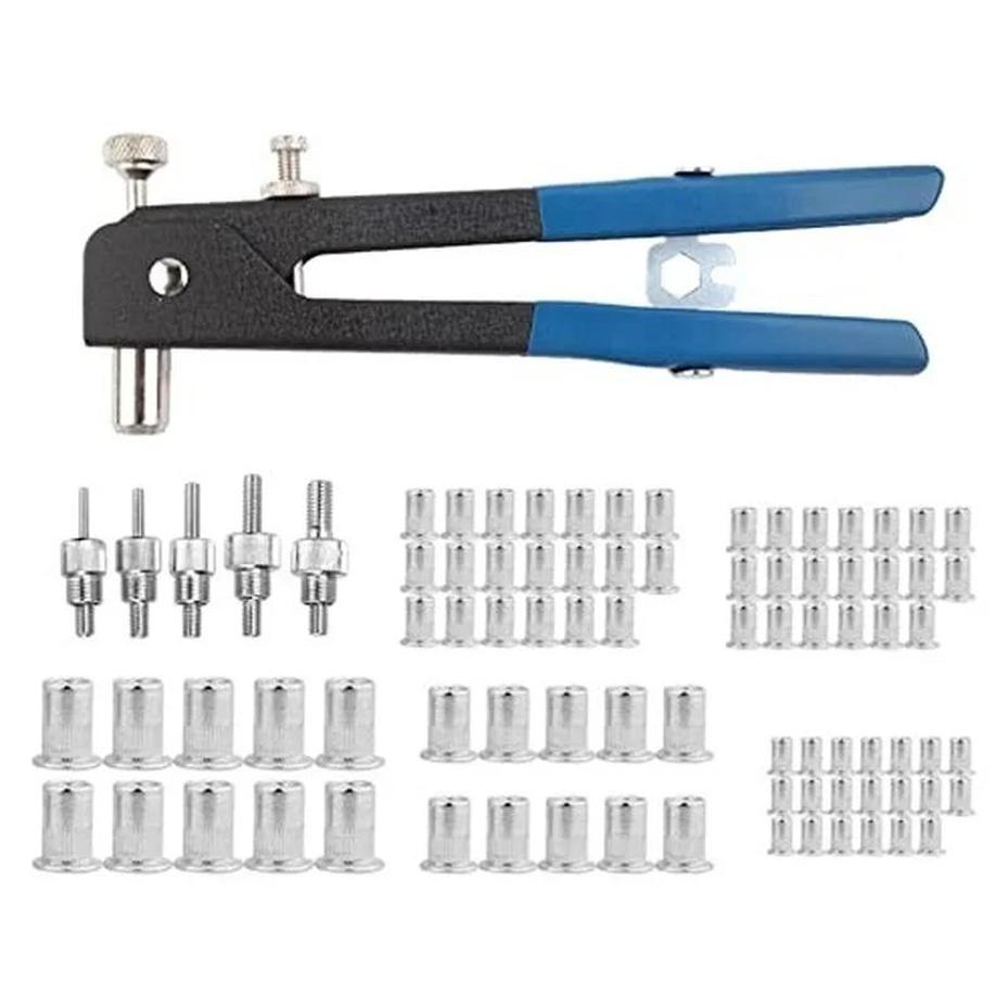 

1Set Gun Kit Threaded Nut Rive Tool M3-M8 Aluminum Rivnut Nutsert Riveting Woodworking Tools Set 86Pcs Hand Riveter Nut Rivet